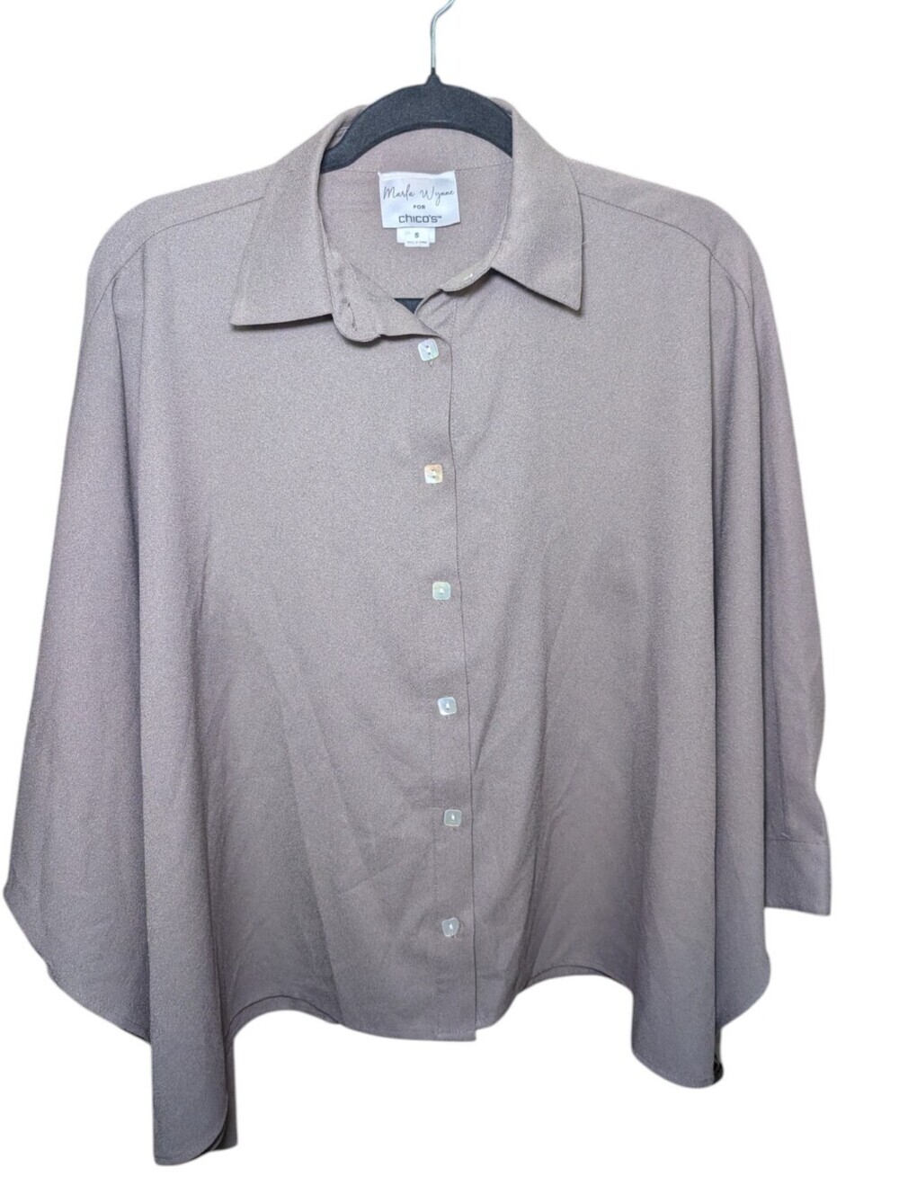 Chico's Button-Front Taupe Cropped Blouse